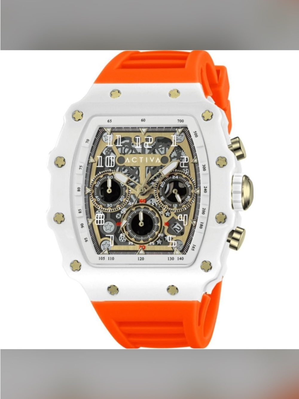 Ativa Orange Silicone Strap White Case Chronograph Watch